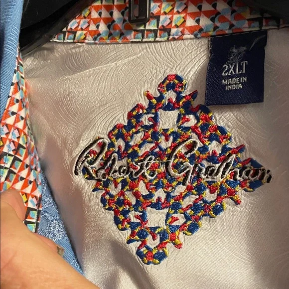 Robert Graham Fully Embroidered Light Blue Designer Dress Shirt Mens 2XLT TALL - Picture 2 of 16